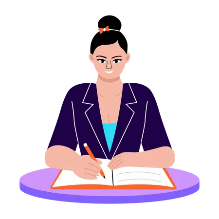 Female student writing assignment  Illustration