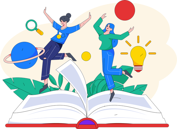 Female students with books  Illustration