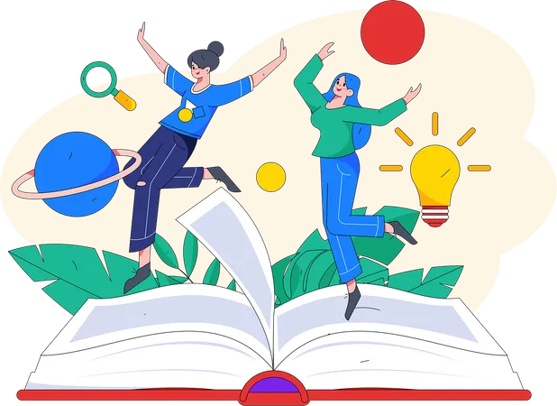 Female students with books  Illustration