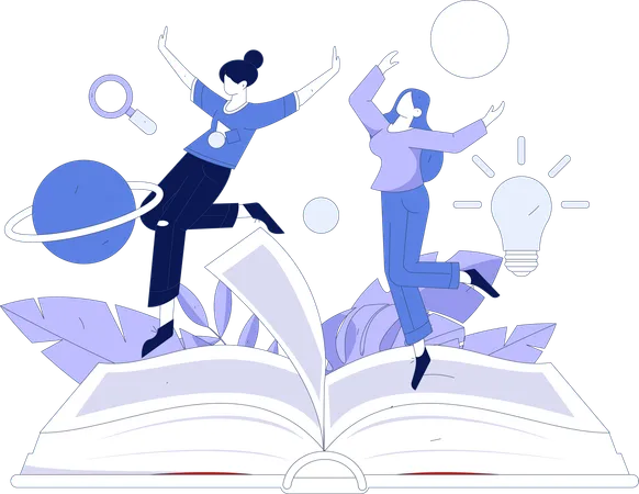 Female students with books  Illustration