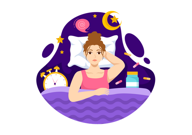 Female suffering from sleep disorder Illustration