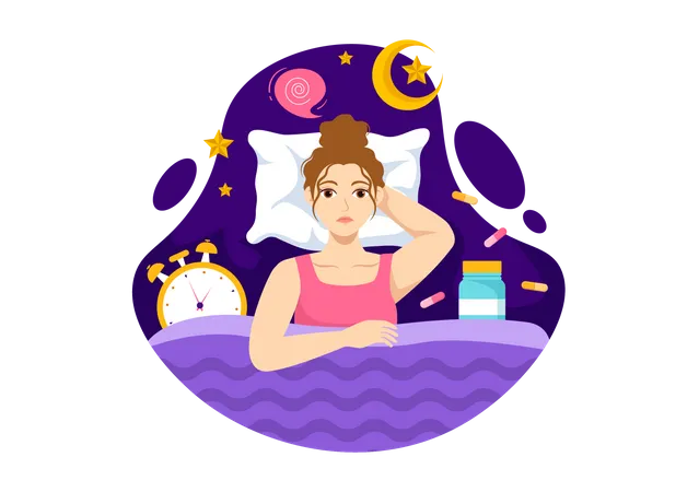Female suffering from sleep disorder Illustration