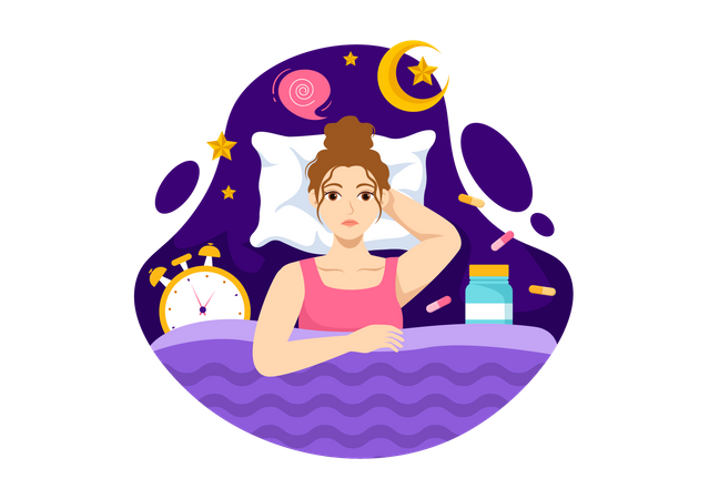 Female suffering from sleep disorder  Illustration