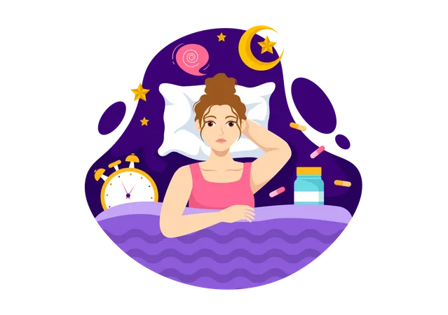 Female suffering from sleep disorder  Illustration