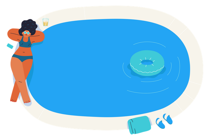Female Sunbathing near Swimming Pool  Illustration