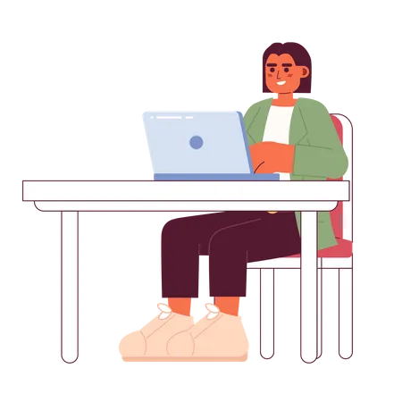 Hispanic Female Supervisor Sitting With Laptop 2 D Cartoon Character Laptop Business Woman Typing Workplace Isolated Vector Person White Background Professional Worker Color Flat Spot Illustration Illustration