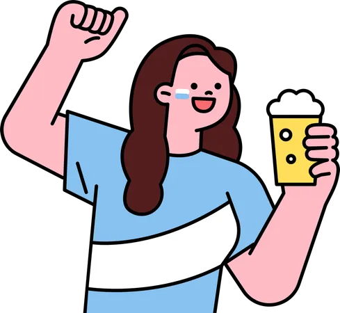 Female supporter drinking Beer  Illustration