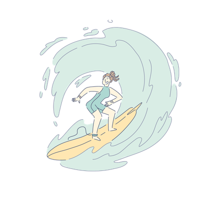 Female Surfer Enjoying Active Sport  Illustration