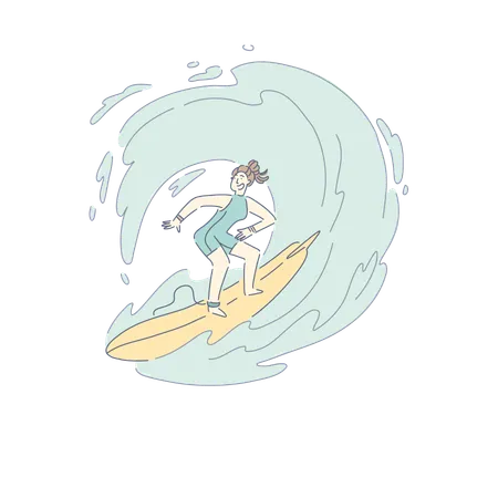 Female Surfer Enjoying Active Sport  Illustration