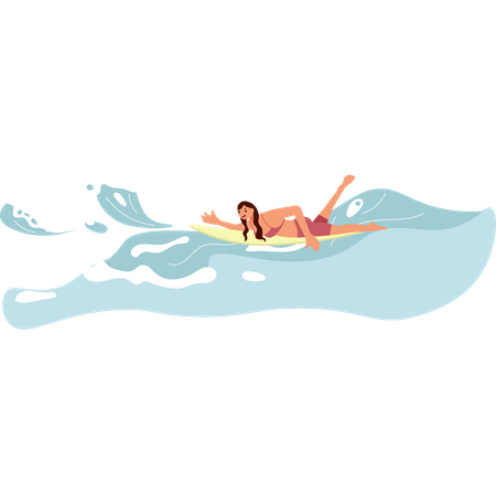 Female surfer rides the Wave  Illustration