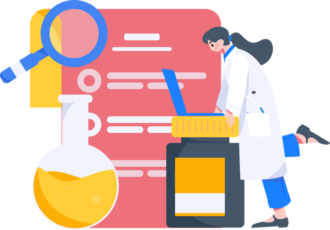 Female Surgeon doing Medical research  Illustration