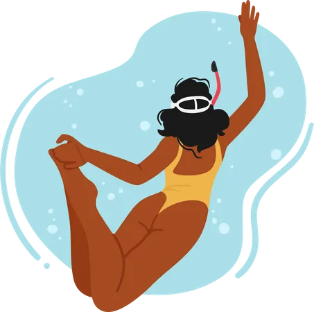Female Swimmer Character Gracefully Glides Through Water Arms Extended Body Streamlined She Descends Into The Depths With Ease Exploring A World Beneath The Surface Cartoon Vector Illustration Illustration
