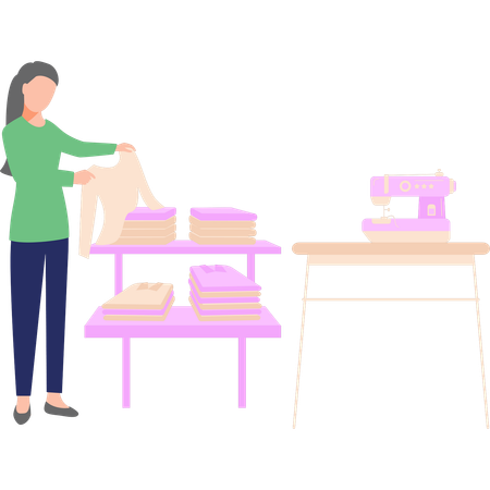 Female tailor is sewing fancy dresses  Illustration