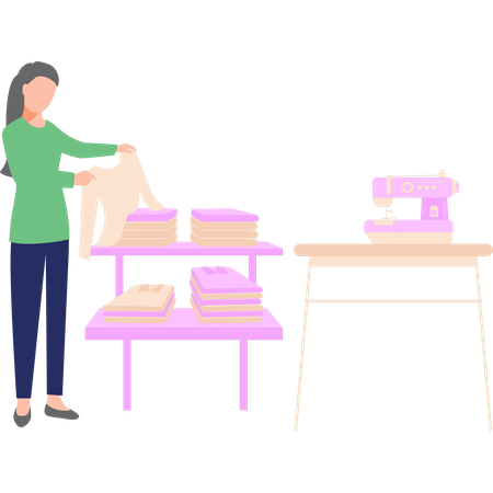 Female tailor is sewing fancy dresses  イラスト