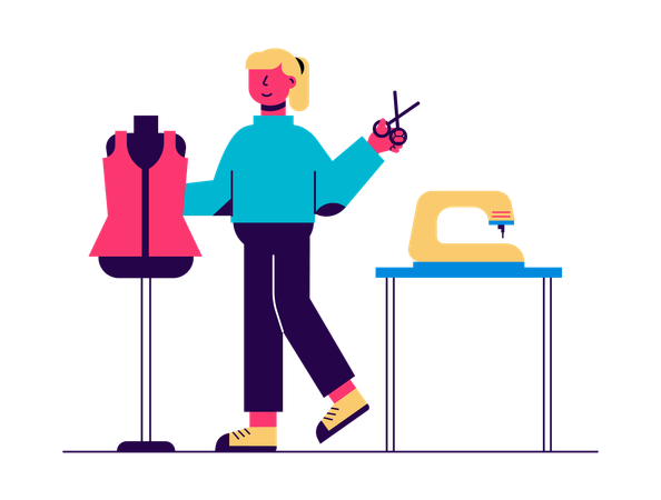 Female tailor making clothes design  Illustration