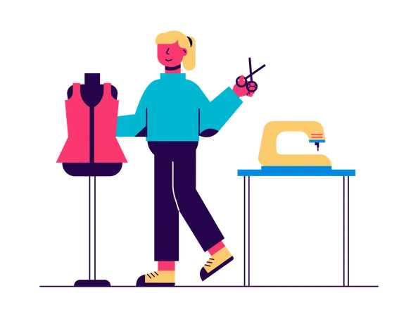 Female tailor making clothes design  Illustration