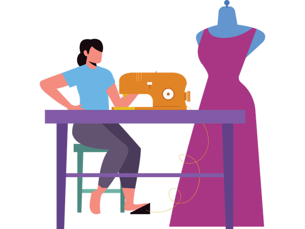 Female tailor making dress  Illustration
