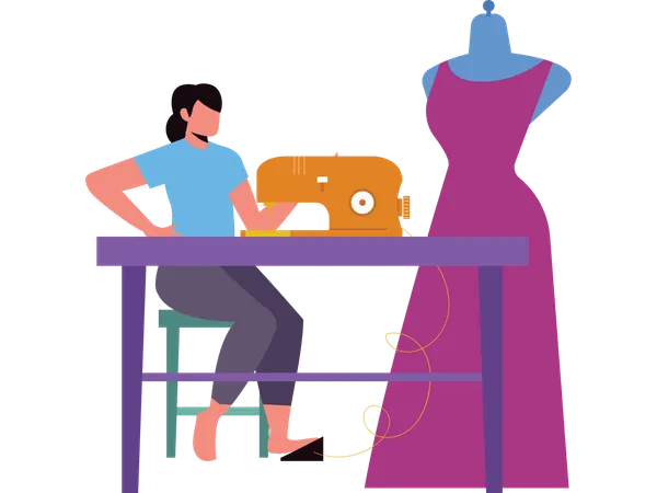 Female tailor making dress  Illustration