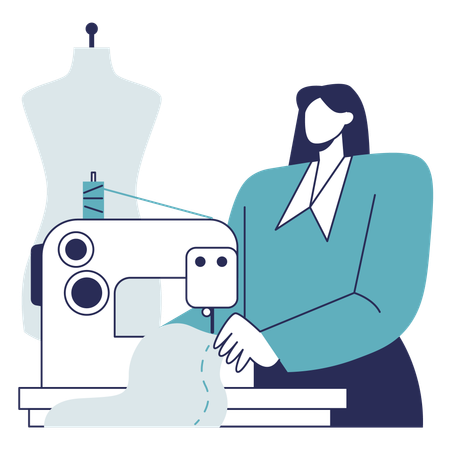 Female tailor stitching fabric  イラスト