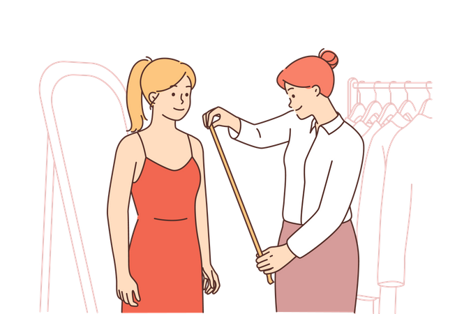 Female tailor taking dress measurement  Illustration