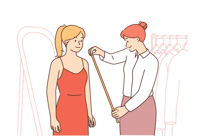Female tailor taking dress measurement  Illustration