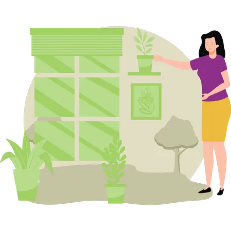 Female taking care of plants  Illustration