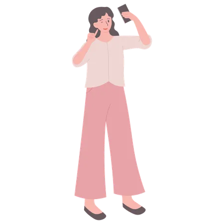 Female Taking Phone Selfie  Illustration