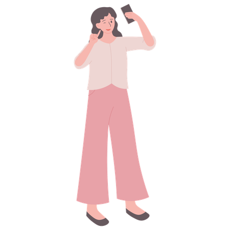 Female Taking Phone Selfie  일러스트레이션