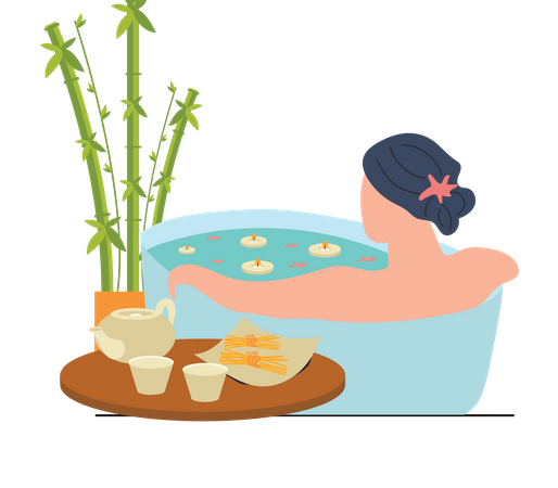 Female taking spa bath Illustration