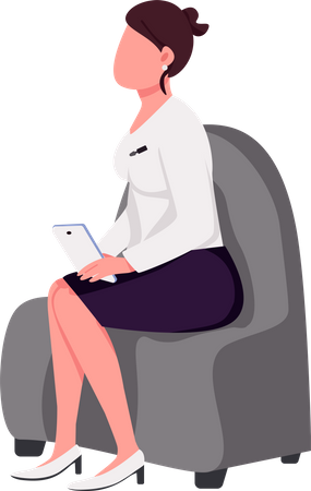 Female talk show host sitting in armchair  Illustration