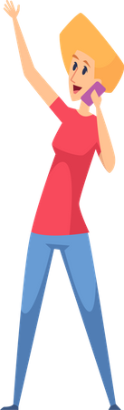 Female talking on phone and pointing Up  Illustration