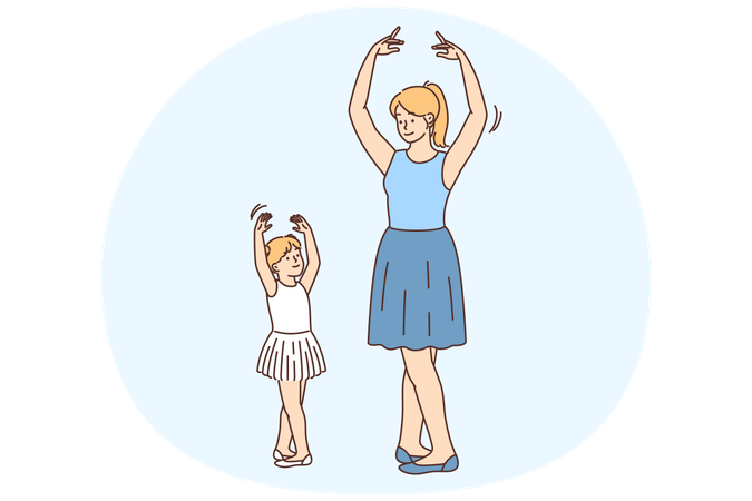 Female teacher and child doing ballet dancing  Illustration