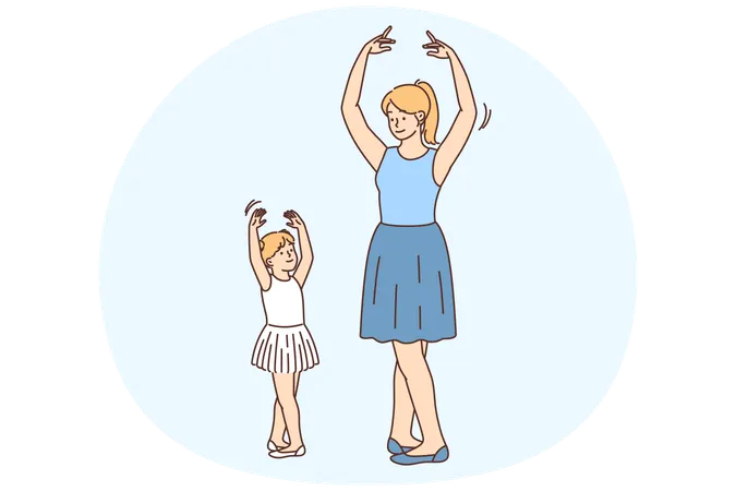 Female teacher and child doing ballet dancing  Illustration