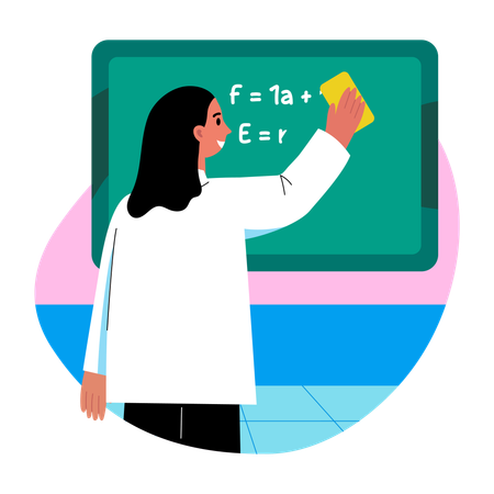 Female teacher Erasing board  Illustration