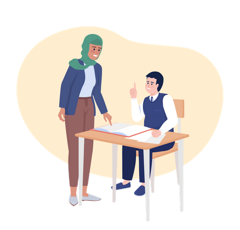 Female teacher exchanging thoughts with student Illustration