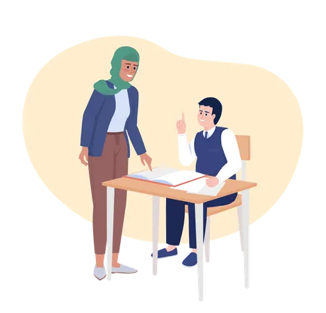 Female teacher exchanging thoughts with student  Illustration