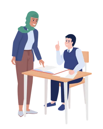 Female teacher exchanging thoughts with student  Illustration