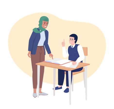 Female teacher exchanging thoughts with student  Illustration