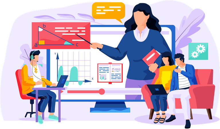 Female Teacher explaining new mathematical topic  Illustration