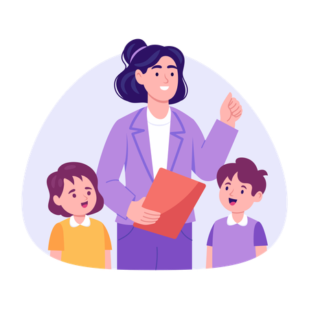 Female teacher giving instruction to students  Illustration