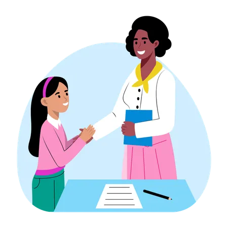 Female teacher giving Student appreciation  Illustration