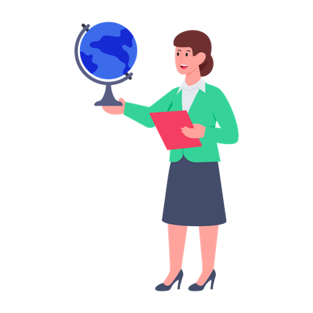 Female teacher holding globe Illustration