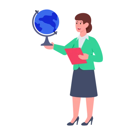 Female teacher holding globe Illustration