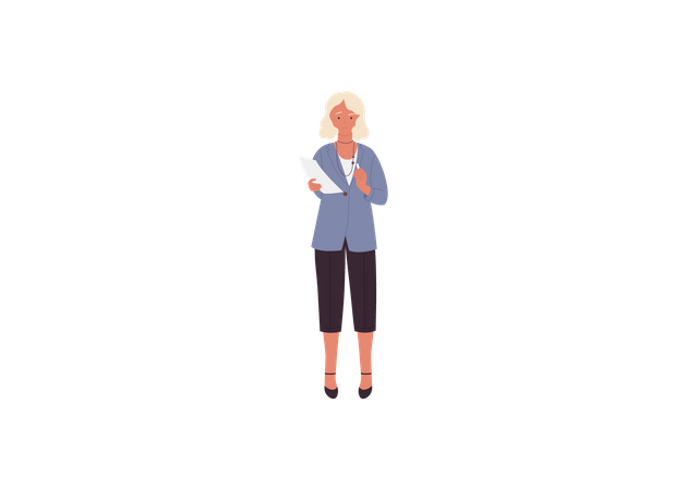 Female Teacher holding paper  Illustration