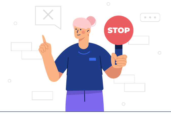 Female teacher Holding Stop Sign  Illustration