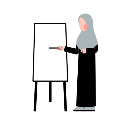 Female teacher is presenting on blackboard  Illustration