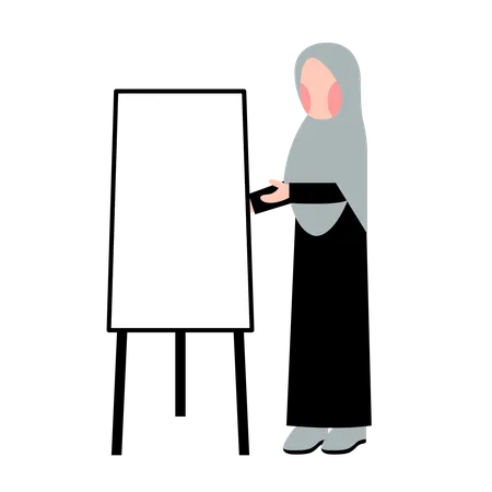 Hijab Teacher Teaching With Whiteboard Illustration