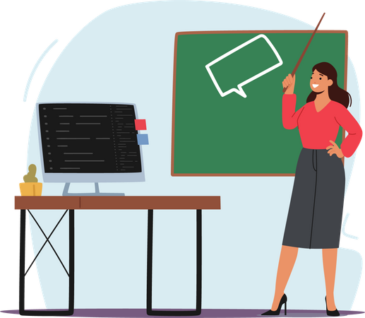 Female teacher learning in classroom  Illustration