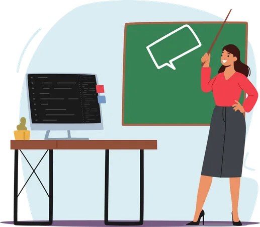 Female teacher learning in classroom  Illustration