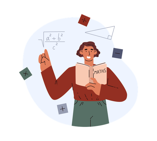 Female teacher makes mathematical calculations formulas and graph  Illustration